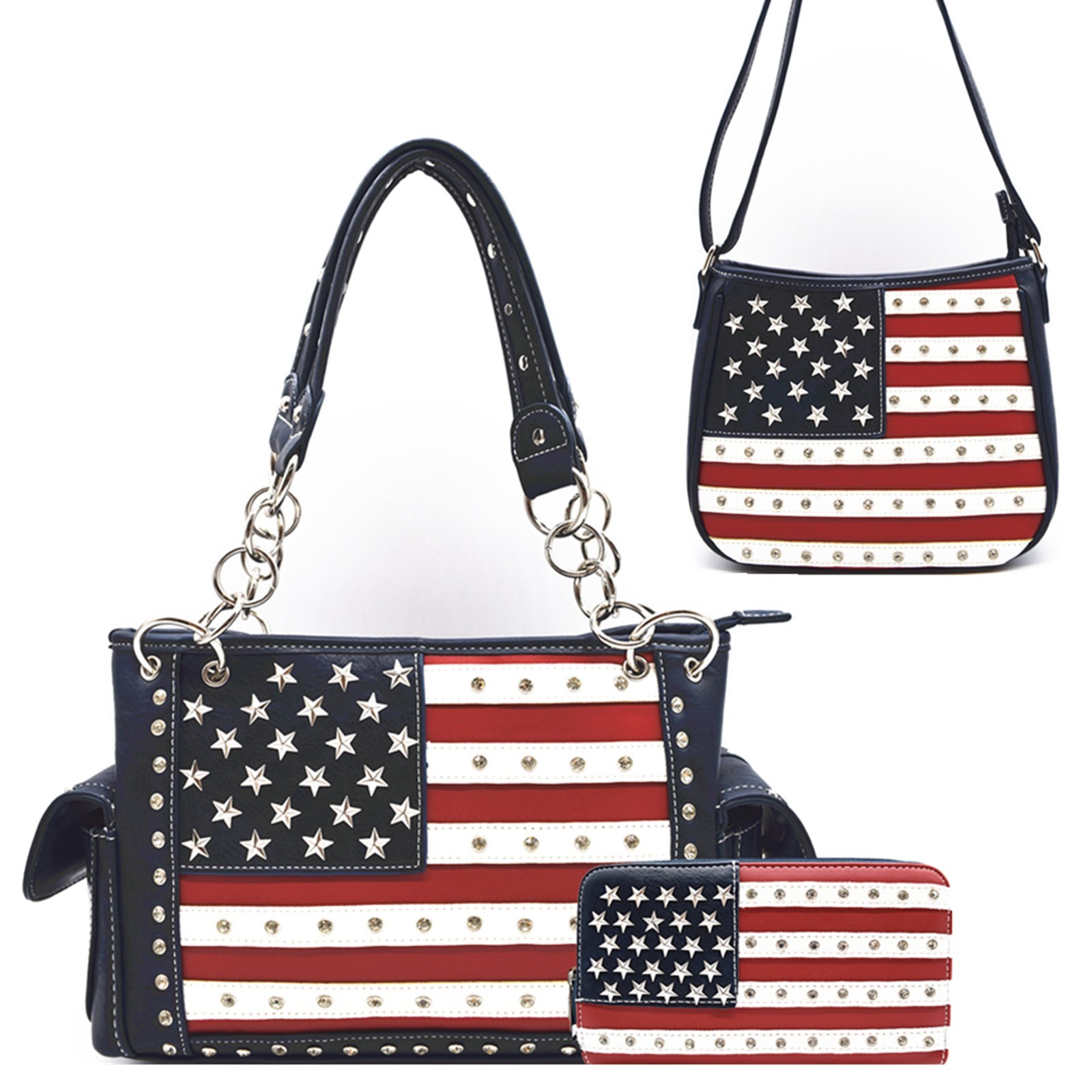 American Flag Purse Patriotic Handbag Satchel Collection Crossbody Bag Wallet BL