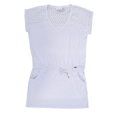 Calvin Klein Womens Crochet-Shoulder Tunic Cover Up Pockets Drawstring White New