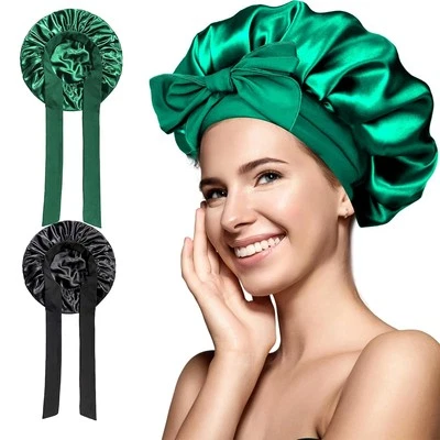 DOOYILETS 2 Stück Seidenhaube zum Schlafen, Satin Bonnet Nacht Schlafmütze, Satin H