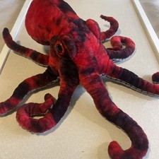 Fiesta Red Black Octopus 12 Plush Gray Textured Underside Lifelike Realistic