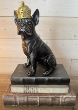 French Bulldog 10 inch Statue Crown Figurine Black Gold King Frenchie Dog Decor