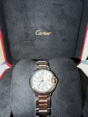 Cartier Ballon Bleu Steel And Rose Gold 28mm Silver Diamond Dial WE902030