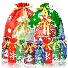 Christmas Gift Bags Assorted Sizes, 34PCS Christmas Drawstring Gift Bags for ...