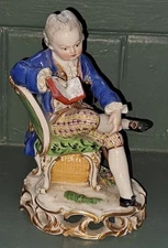 Fine Antique Meissen Porcelain Figurine 'Boy Reading Book' C 28 by Acier C 1850