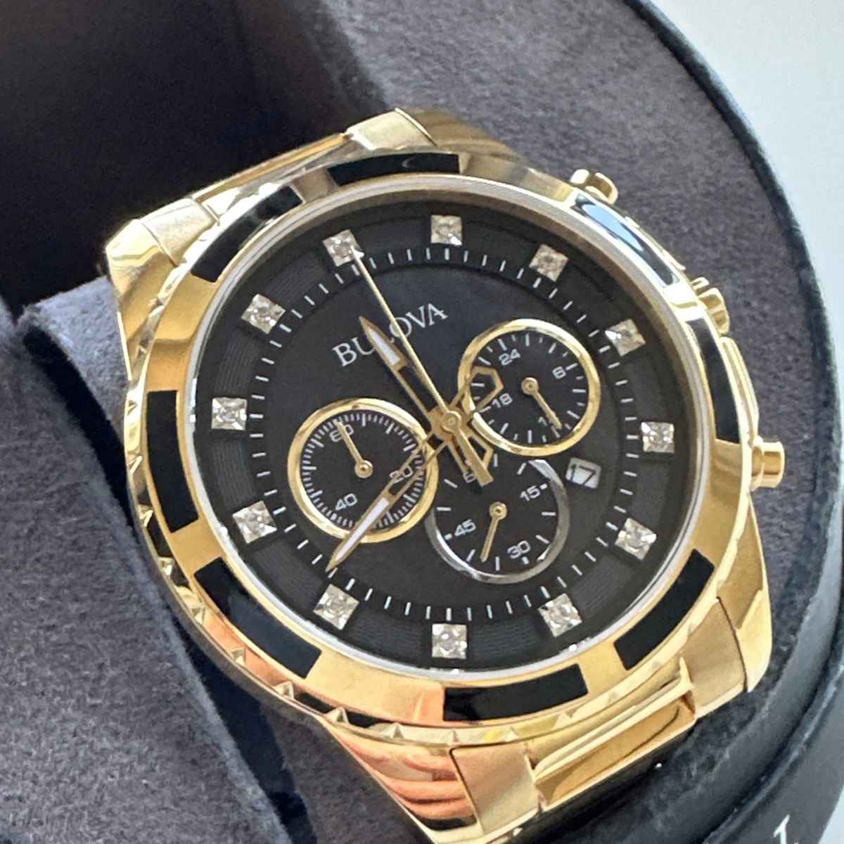 Bulova Diamond Men's Gold Plated Stainless Steel Chronograph