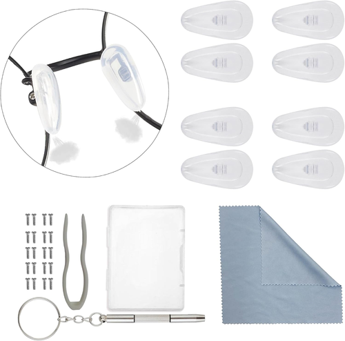 Eyeglasses Nose Pads, 5 Pairs Soft Silicone Air Chamber Glasses Nose Pads Replacement Repairing Kit, Screw-in Nose Pads With 3 In 1 Mini Screwdriver, Nose Pads For Glasses Sunglass Cleaning Cloth