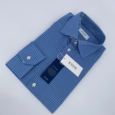 Eton Dress Shirt Mens XL 17 - 43 Blue Check York Slim Fit Business Button Up