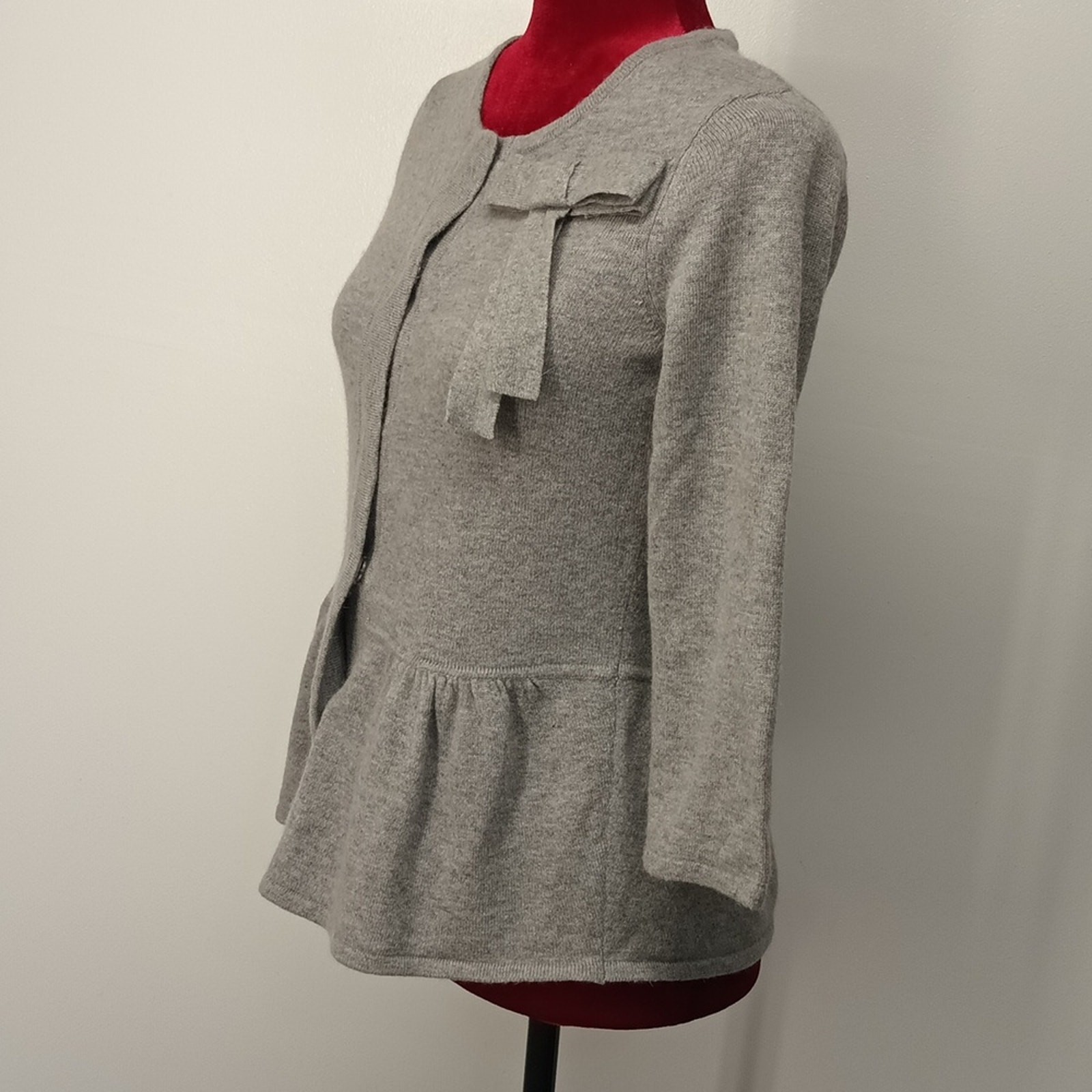 Cynthia rowley angora wool grey peplum Ruffle hem Bow women's sweater size Small