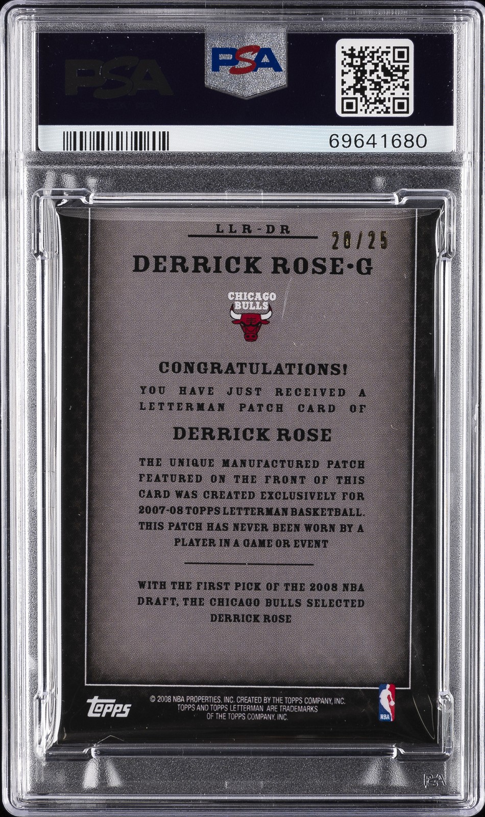 2007 TOPPS LETTERMAN REDEMPTIONS 'E' DERRICK ROSE 20/25 PSA AUTHENTIC DNA AUTO 8 view 2
