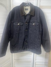 VTG High Noon Jacket Men  s Black Denim Sherpa Lined Trucker Corduroy Collar LRG