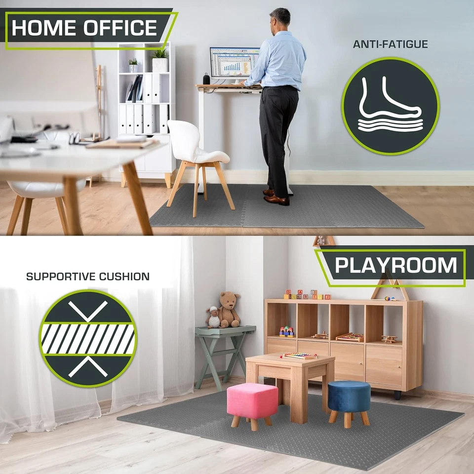 Puzzle Exercise Mat EVA Foam Interlocking Tiles 24 Square Feet Grey - Image 4 of 4