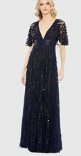 NWT Mac Duggal 93784  Sz 10 Cape Embellished V neck Column Gown Mid Blue