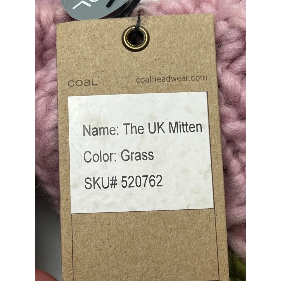 NUEVO NUEVO CON ETIQUETAS Conjunto de guantes y bufandas de carbón verde hierba rosa flecos mezcla de lana Foto 4 de 4