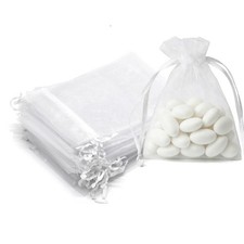 50Pcs White Organza Bags 3x4 In, Small Mesh Bags Drawstring for Gift
