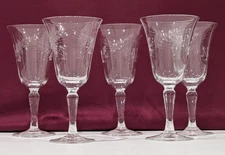 Set of 5, Vintage Crystal Cordial Glasses, Etched Wheat Design, Stemware 5.25"T