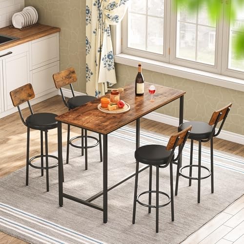 Bar Stools, Bar Stools Set of 2 with PU Upholstered, Bar Rustic Brown, Black - Picture 3 of 7