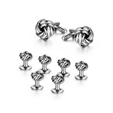 Cufflinks and Studs Set Twist Silver Color Shirt Tuxedo Buttons Packed in Cuf
