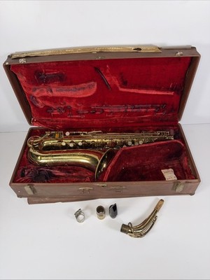 Vtg Alto Saxophone w/ Case & Melodia Mouthpiece Brass 1950s Unbranded Italy Read