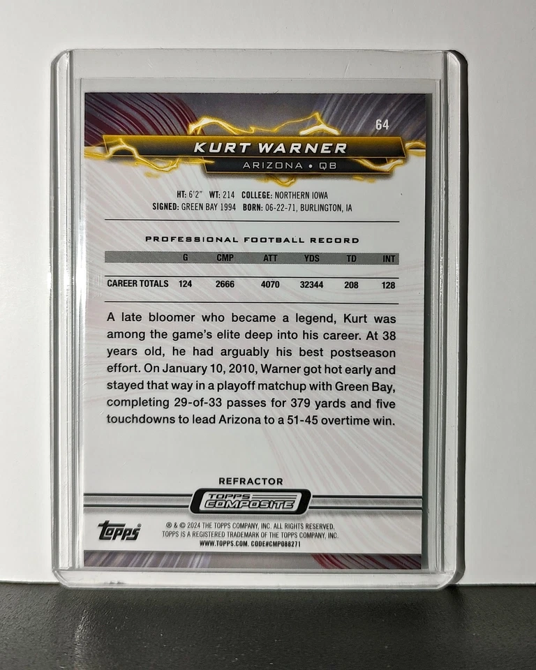 Kurt Warner Refractor 2023 Topps Resurgence NFL #64 Card Arizona Cardinals - Image 2 of 2
