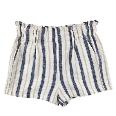Love Tree Damen Leinen gestreifte Shorts elastischer Bund blau weiß Größe Small S