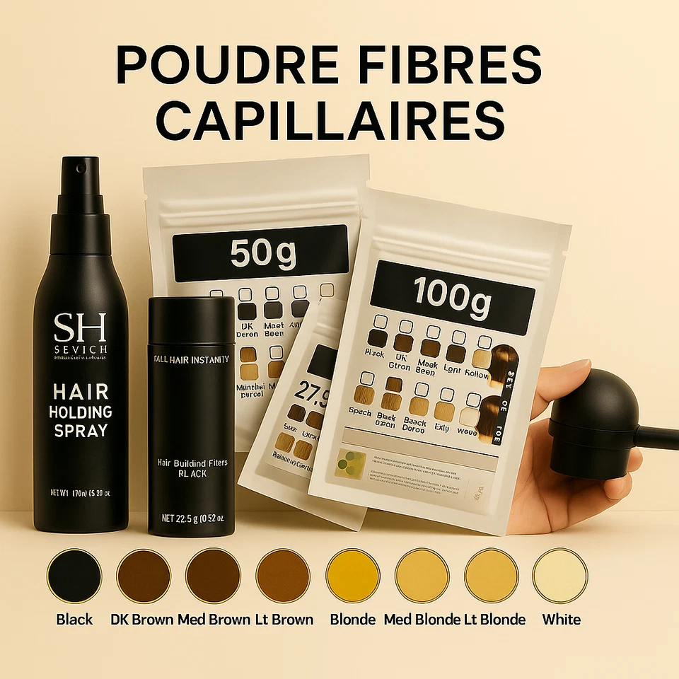 Fibres de Kératine Anti Calvitie Poudre Densifiant Cheveux Fins Volume Barbe