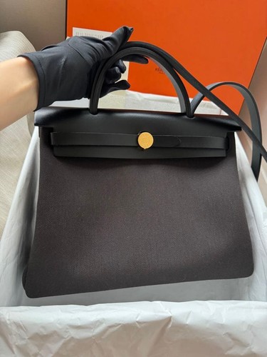 Hermes Herbag 31 Ebene Black Near Canvas Birkin