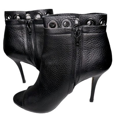 Gianni Marra Women s 36.5 6 Black Pebbled Leather Silver Grommet Ankle Boots