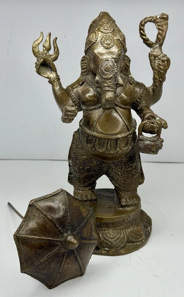 "Estatua de bronce vintage de Ganesha dios ídolo hindú elefante estatuilla escultura 8""/3 lb" Foto 3 de 4