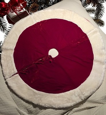 Farrisilk Red Velvet & White Faux Fur Luxury Tree Skirt - 60'' -