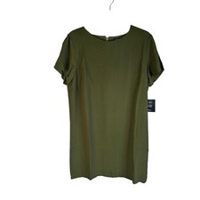 Lulus Women's Olive Green Short Sleeve Gold Zipper Shift Dress Size Medium New!