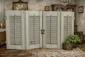 Antique Salvaged Wooden Shutters Beige Rectangular with Hinges Vintage