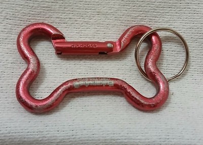 Red Dog Bone Shaped Carabiner w/ Key Ring Cute For Dog Lovers Distressed