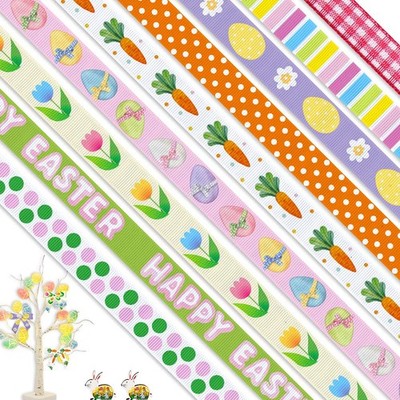 9 Rolls 27 Yards Easter Grosgrain 3/8 Ribbons, Spring Colorful Ribbons with F...