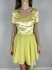 AUTH VINTAGE 90's Dolce&Gabbana chiffon silk dress Size S Yellow Plisse Mesh