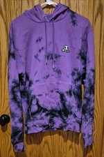 Champion Purple Tie Dye Hoodie Sweatshirt, Small