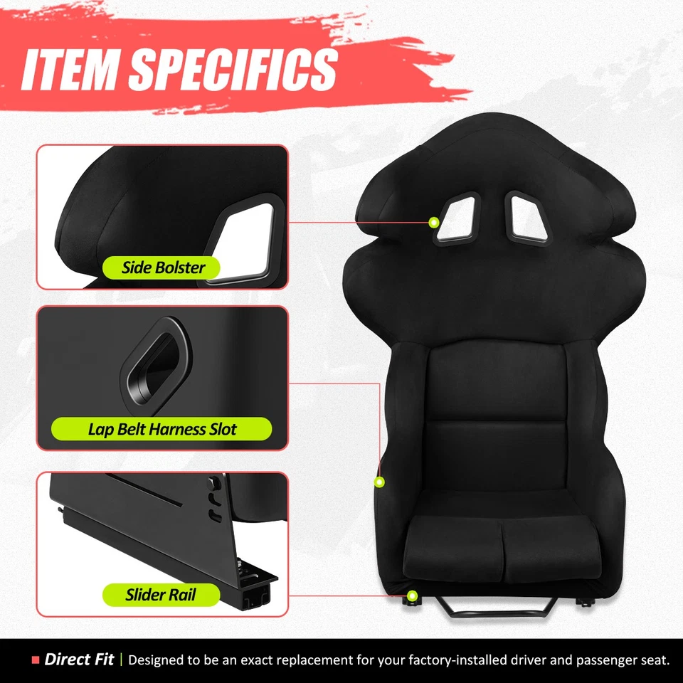 1 универсальный замшевый подголовник из микрофибры с фиксированным ковшеобразным гоночным сиденьем черный L/R - Изображение 3 из 4