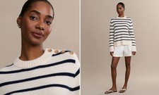 Jenni Kayne 575 Grace Cashmere Crewneck Sweater in Navy Stripe; XS
