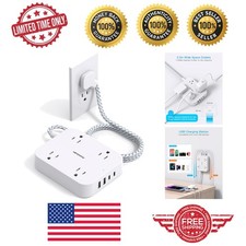 Listed Wall-Mount Power Strip with 4 AC Outlets  USB Ports for Home Use