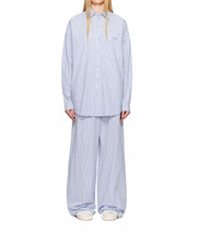 SKIMS Cotton Poplin Oversized Pajama Set Blue White Striped Top S /bottom M