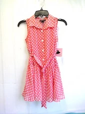 NWT Amy's Closet Girls Belted Polka Dot A-Line Chiffon Dress Lined Coral Peach 6