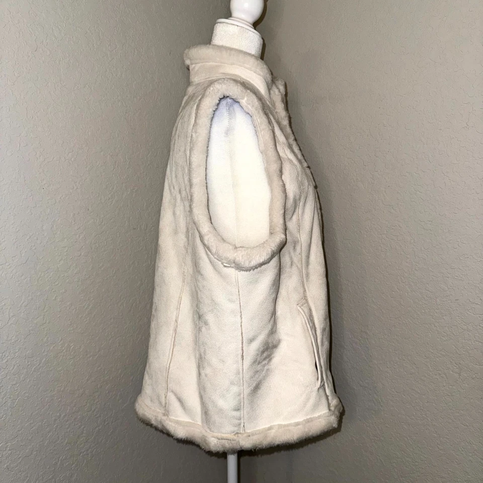Chaleco de gamuza sintética Jaclyn Smith para mujer XL forrado de lana crema cremallera completa ribete de piel Foto 2 de 4