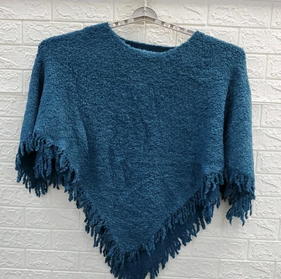 New J.Jill Italian Boucle asymmetric Poncho Teal Size XL-3X