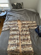 Vintage Japanese Wave Print Long Kimono Men's L