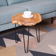 Natural Edge Side Table, Live Edge End Table with 3 Hairpin Legs, Nightstand Pla
