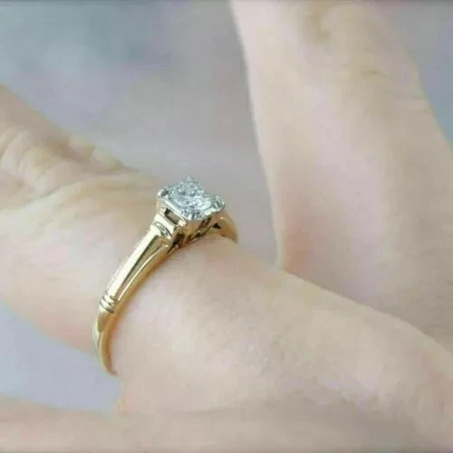 Антикварное винтажное обручальное кольцо из желтого золота 14 карат с белым бриллиантом ар-деко 2,10 карата отличное состояние - Изображение 2 из 4