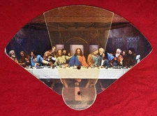 1955c **GREENTOWN AUTO COMPANY** INDIANA {THE LAST SUPPER} HAND FAN+"FORD" LOGO!