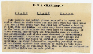 1940s U.S.S. Charleston Flash Report Japanse Landing at Attu & Kiska #DG