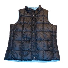 L.L.Bean Down Puffer Vest M Reversible Black Blue Quilted Snap Front Lightweight