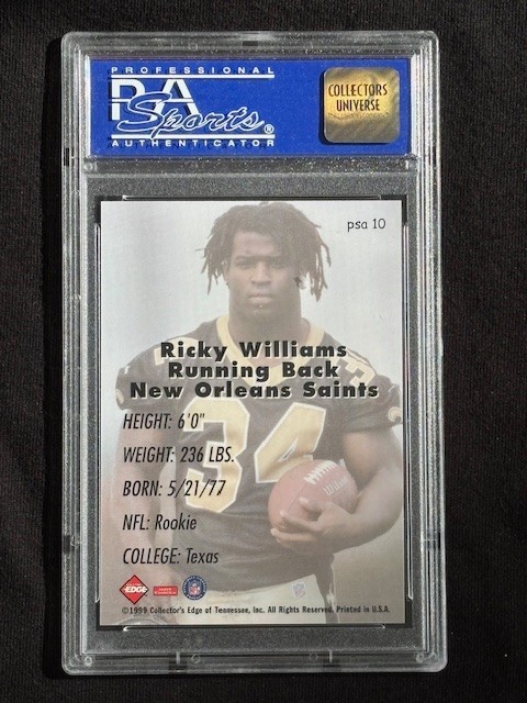 Ricky Williams 1999 Collector's Edge Supreme GEM MINT Graded PSA 10 Saints RB RC view 2