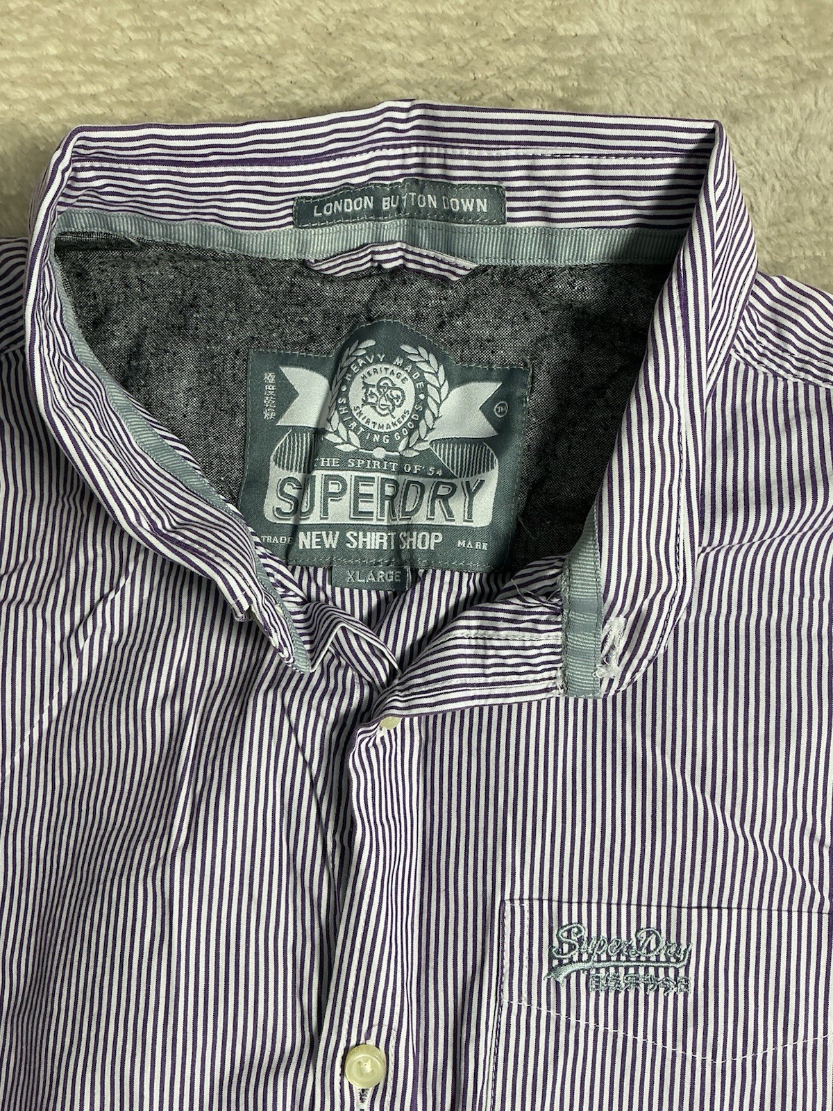 Mens Superdry Long Sleeved Top XL extra Large Purple White Stripes image 3